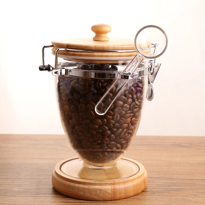 Acryl-Kaffeebohnen-Glas mit Holzdeckel, Aitlight Food, transparenter Tank, Aufbewahrung, große Teedosen