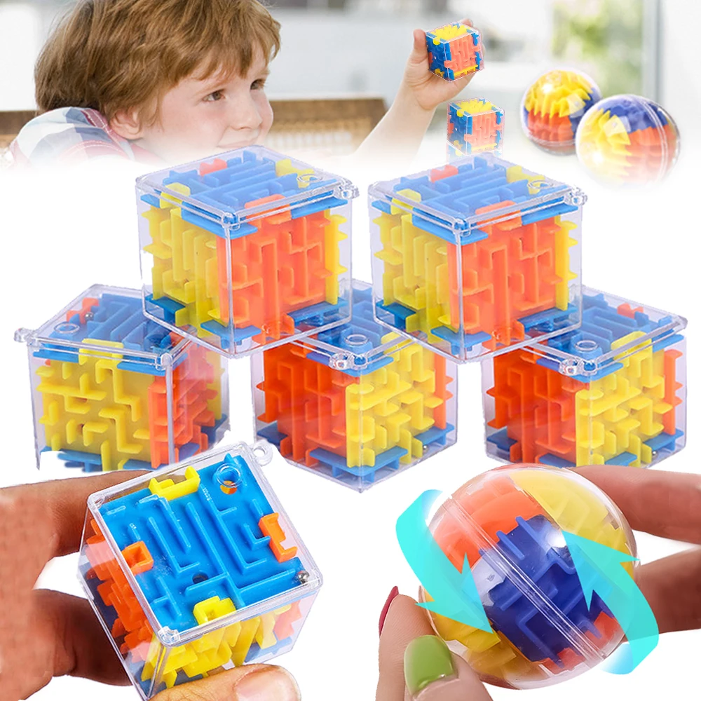 2pcs Kids Puzzle Educational Toys Transparent 3D Walking Bead Three-dimensional Maze Pinball Pressure Relief Mini Round Maze Toy