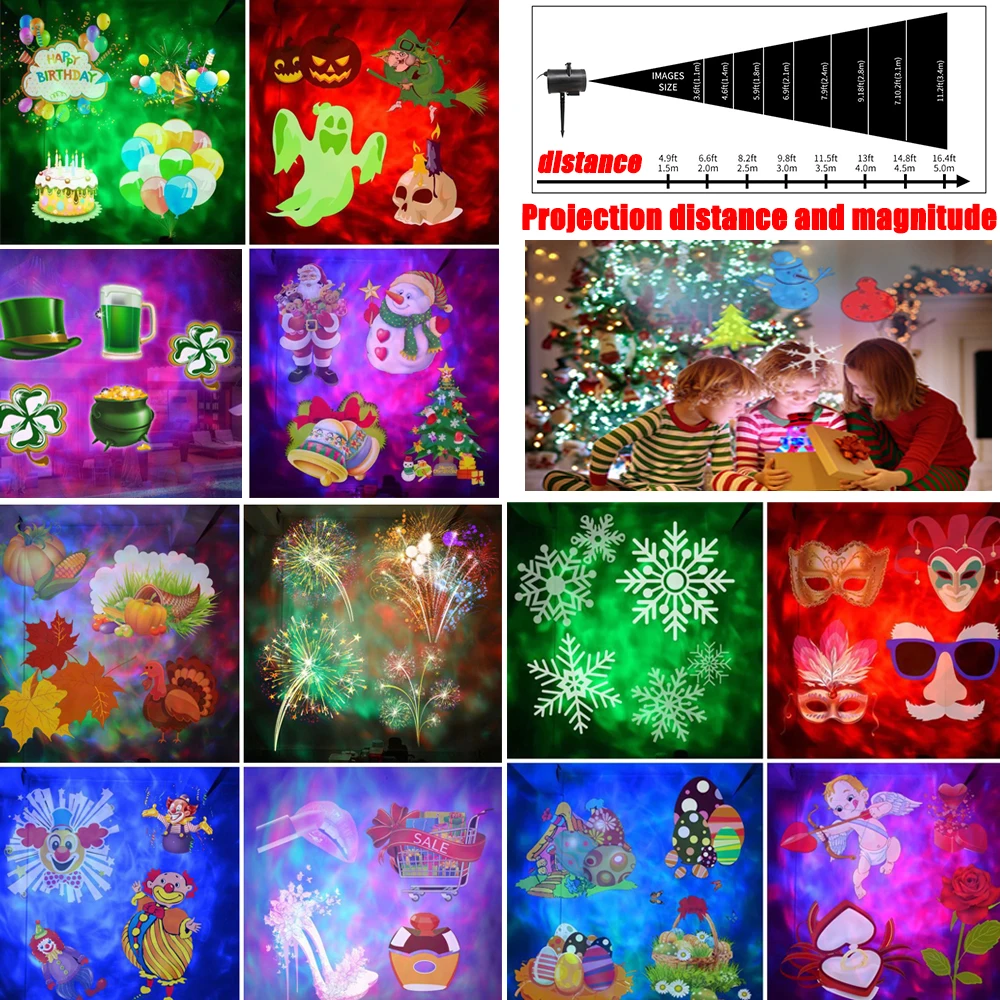 2024 Projection Led Lights 12 Card Replacement Christmas Lamp Family Party Audience Atmosphere Lamps Halloween Christmas Lights