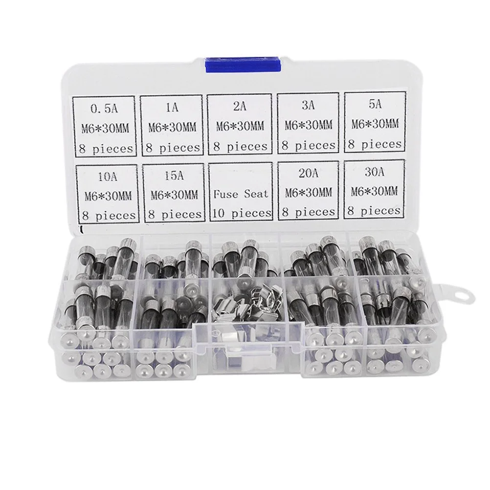 

72Pcs 6x30mm Glass Tube Fuses 10 Amp Values in Clear Case Fast Acting Fuse Replacement Kit Fast Blow Glass