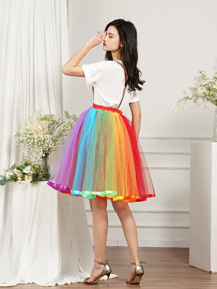 MisShow Women Rainbow Tutu Short Skirt 5 Layers Soft Tulle Pettiskirt Girls Christmas Halloween Cosplay Costumes Mesh Skirts