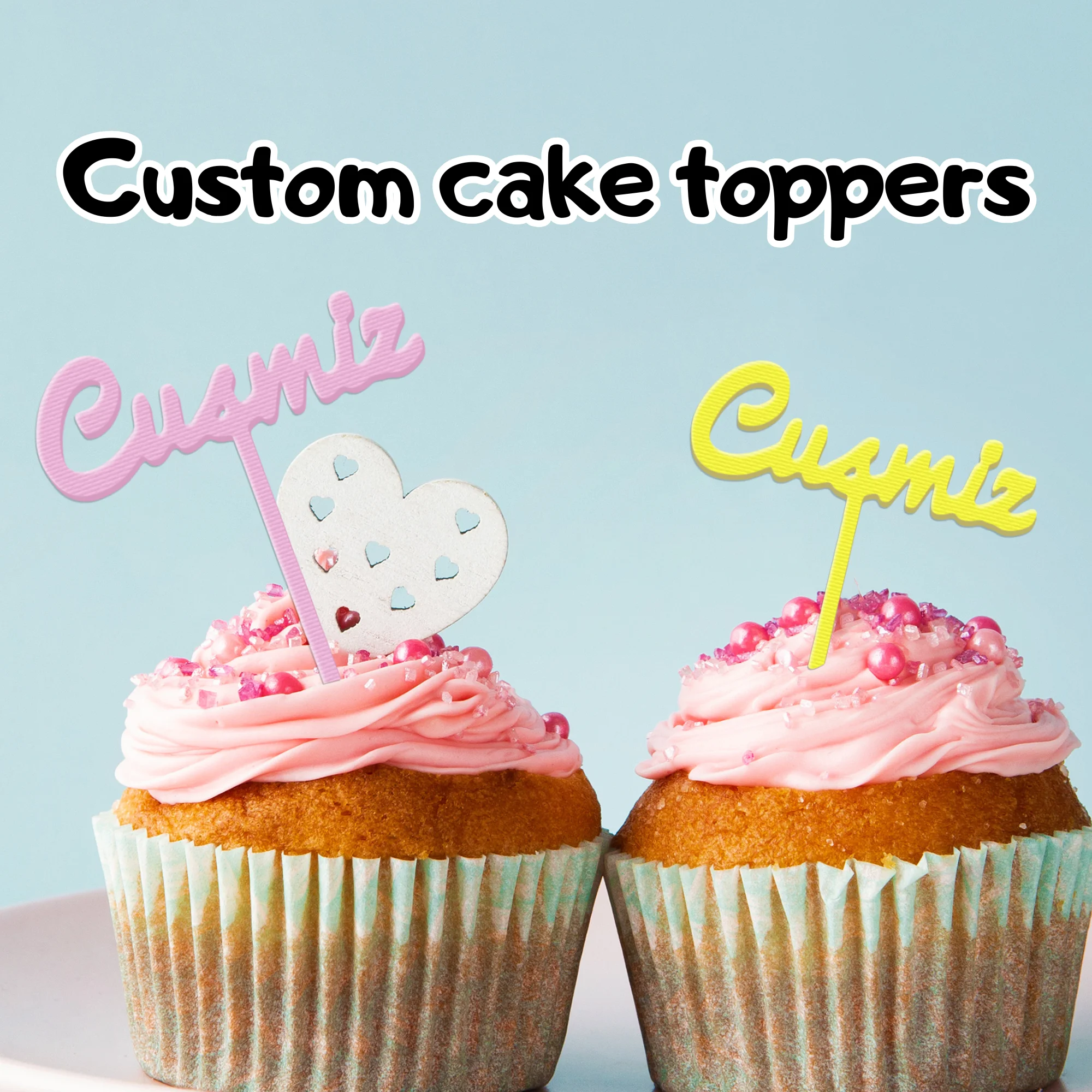 

Custom Cake Topper Personalized Name 3D Print Acrylic Cup Cakes Decoration for Wedding Birthday Party Valentines Day