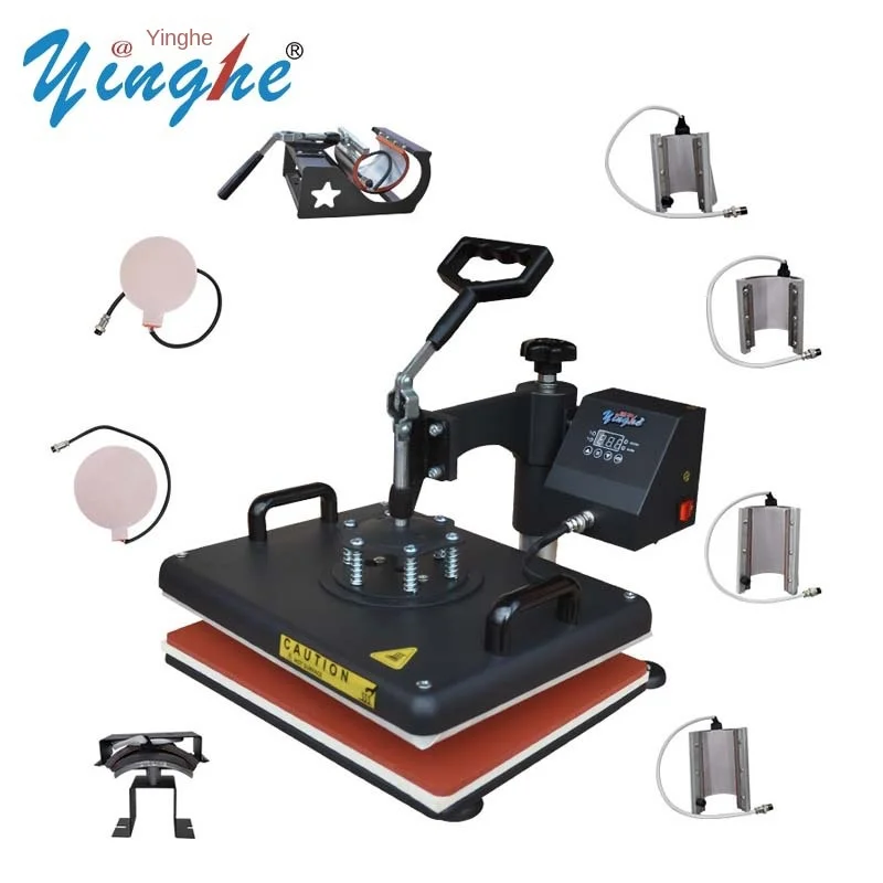 رائجة البيع Yinghe29 * 38 ثمانية في واحد متعدد الوظائف تي شيرت آلة ختم ساخن وظيفة السحب الكهربائية التسامي الحرارة الصحافة 220