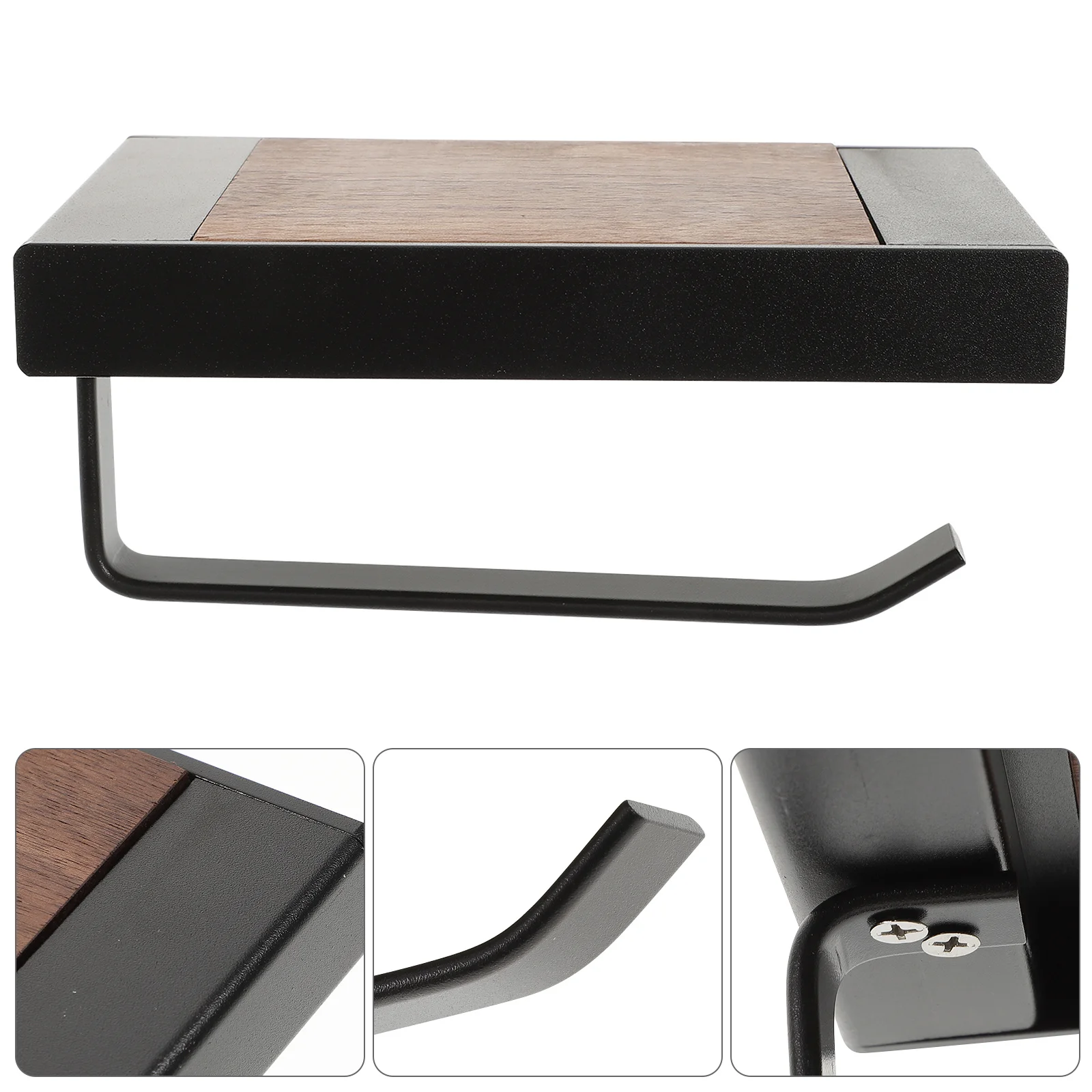 

No Punching Paper Rack Premium Wood Aluminum Alloy Wall Mounted Toilet Paper Holder With Shelf Storage Multifunctional Bathroom