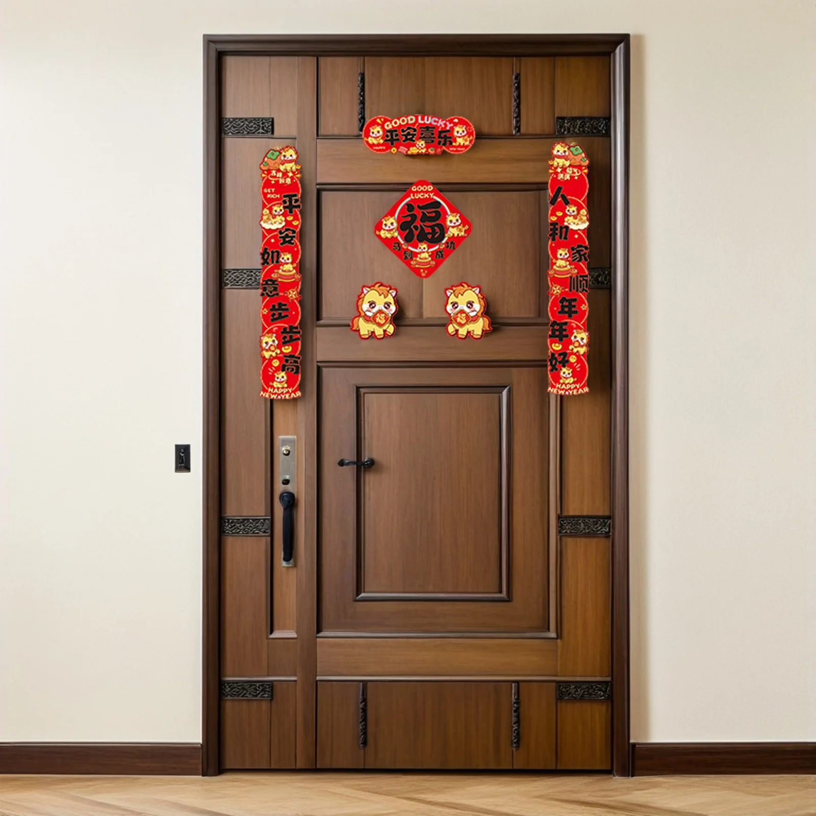

6 Pcs Chinese Spring Festival Couplets New Year Couplets Chunlian Auspicious Door Banners 2026 Blessing Sign Door Stickers