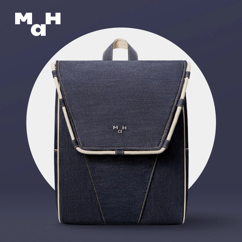 MAH yang casa co-marca original eco-friendly ativo não-estiramento denim impermeável mochila para homem e mulher