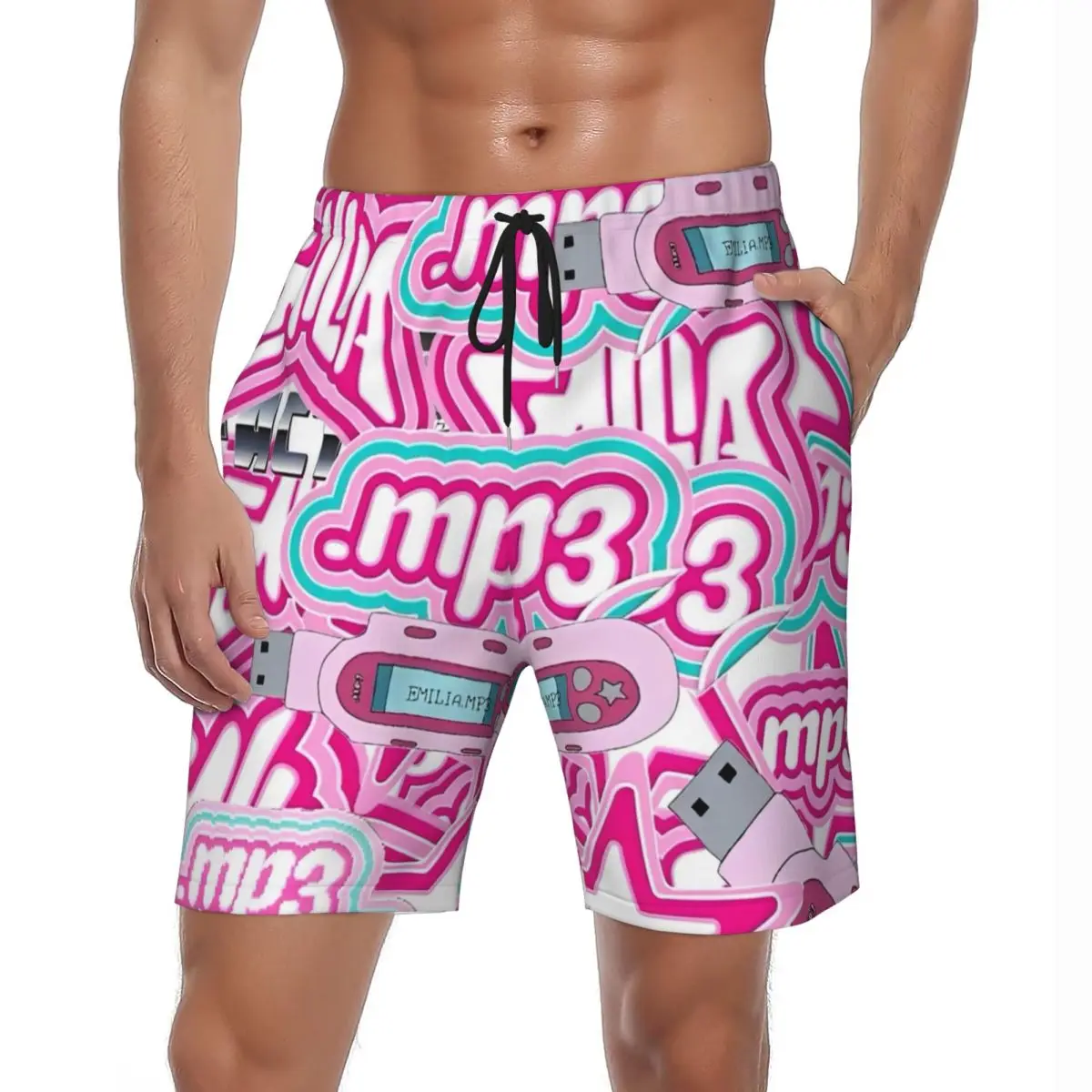 

Мужские шорты для доски розового цвета Emilia Mernes Mp3, модные плавки с музыкальным альбомом, дышащая спортивная одежда, модные шорты для доски больших размеров