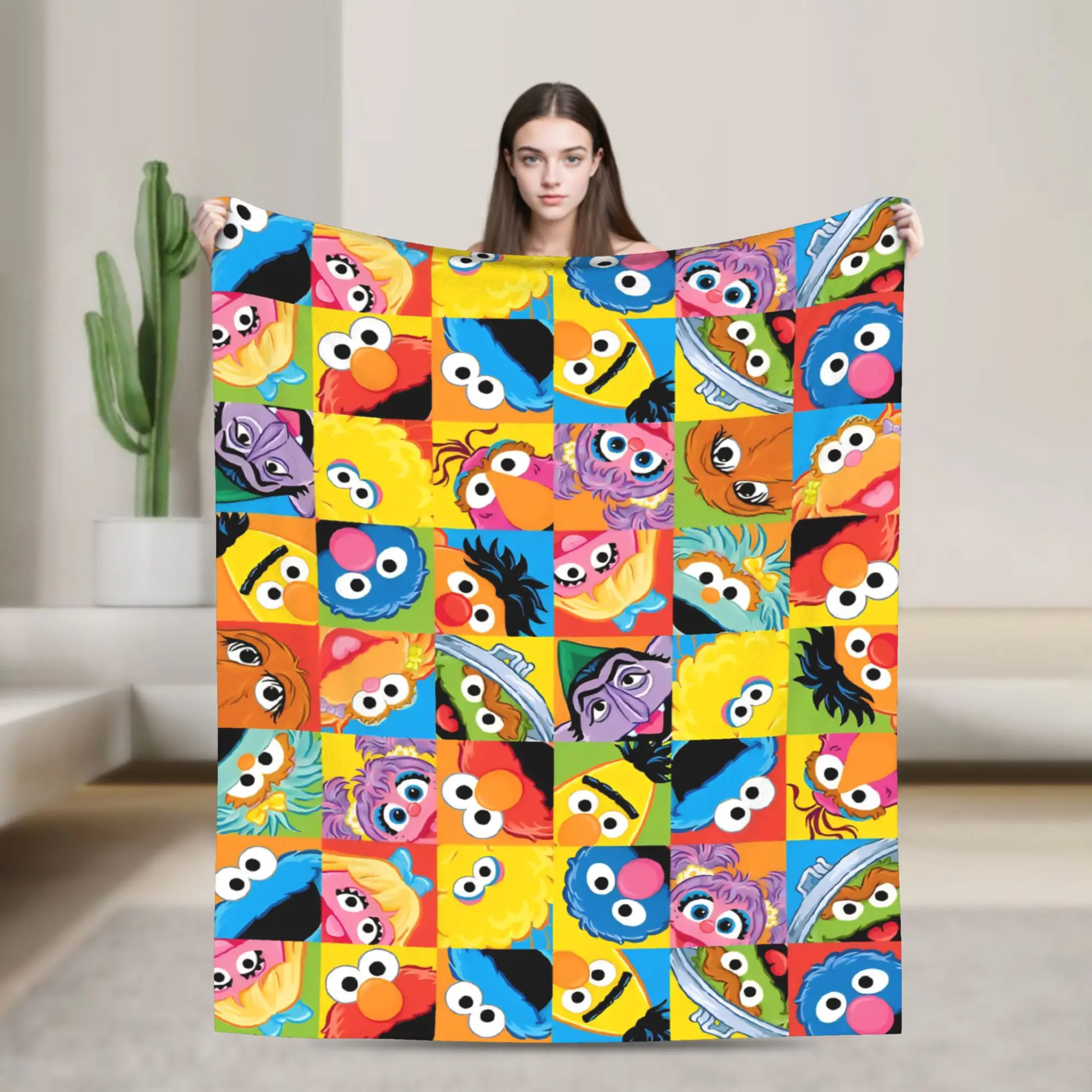 Sesames Streets  Knitted Blanket Comedy Wool Throw Blankets Bedding Couch Printed Ultra-Soft Warm Bedspreads,