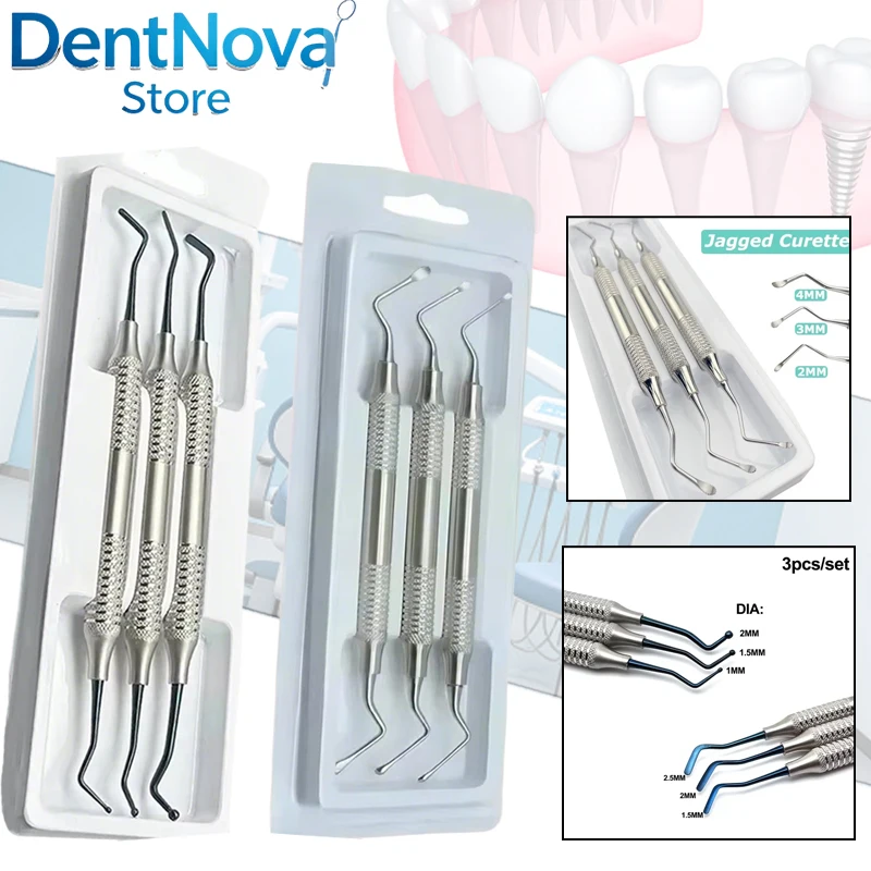 

3Pcs Dental Curette Scaler Jagged Design Thin Tip Titanium Coating Gentle to Gums Dental Tools