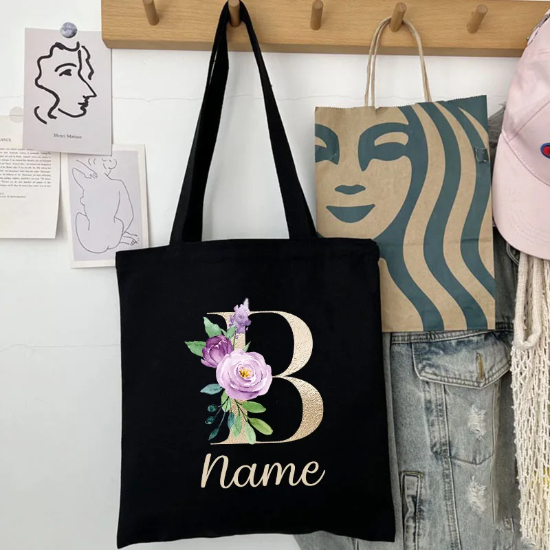 

Customized Name White Canvas Bag Personalized Large Capacity Folding Supermarket Shopping Bag Reusable Women Casual Shoulder Bag