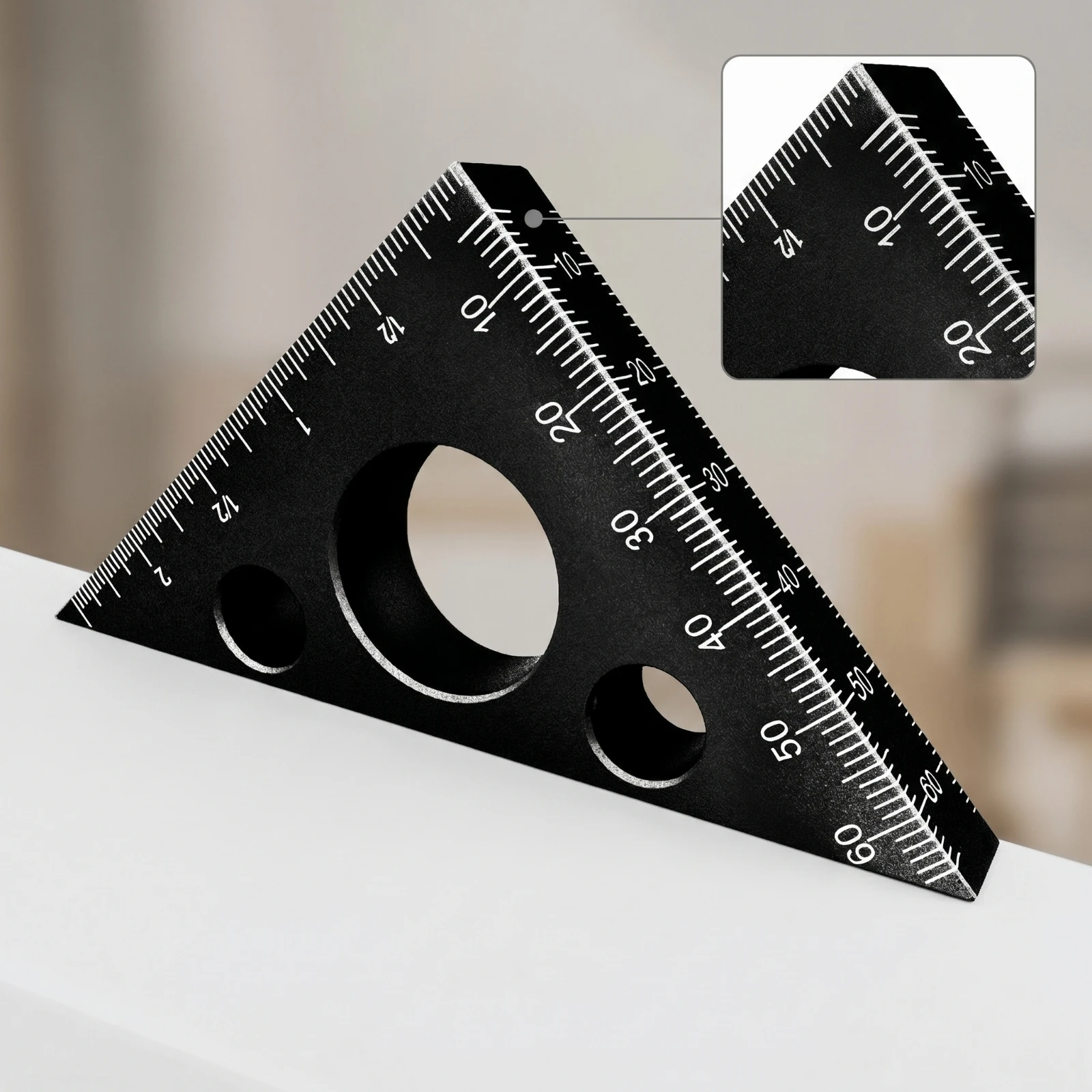 Carpenter Square Aluminum Alloy Triangular Ruler Ruler with Cutouts Laser-Etched Layout Tool Toothed for Carpenters, Woodworking