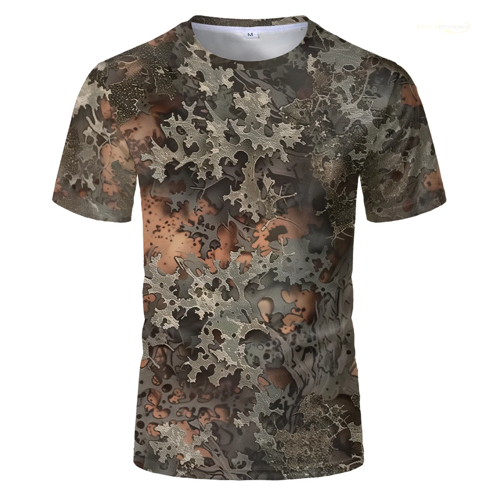 تي شيرت مموه للصيد جيد التهوية للرجال ، بأكمام قصيرة كبيرة الحجم ، تيشيرتات رياضية غير رسمية ، تيشيرتات مخفية ، تخييم خارجي