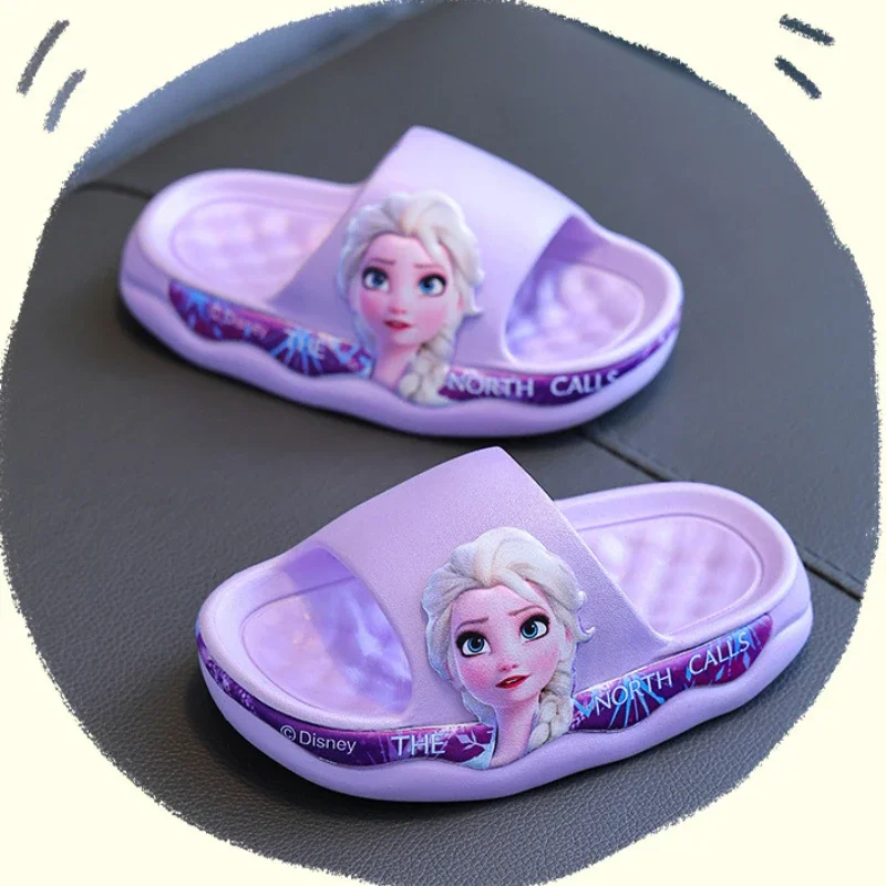 Disney Frozen Girls Princess Slippers Cartoon Elsa Anti-Slip Baby Sandals Kawaii Kids Slippers Sizes 24-35