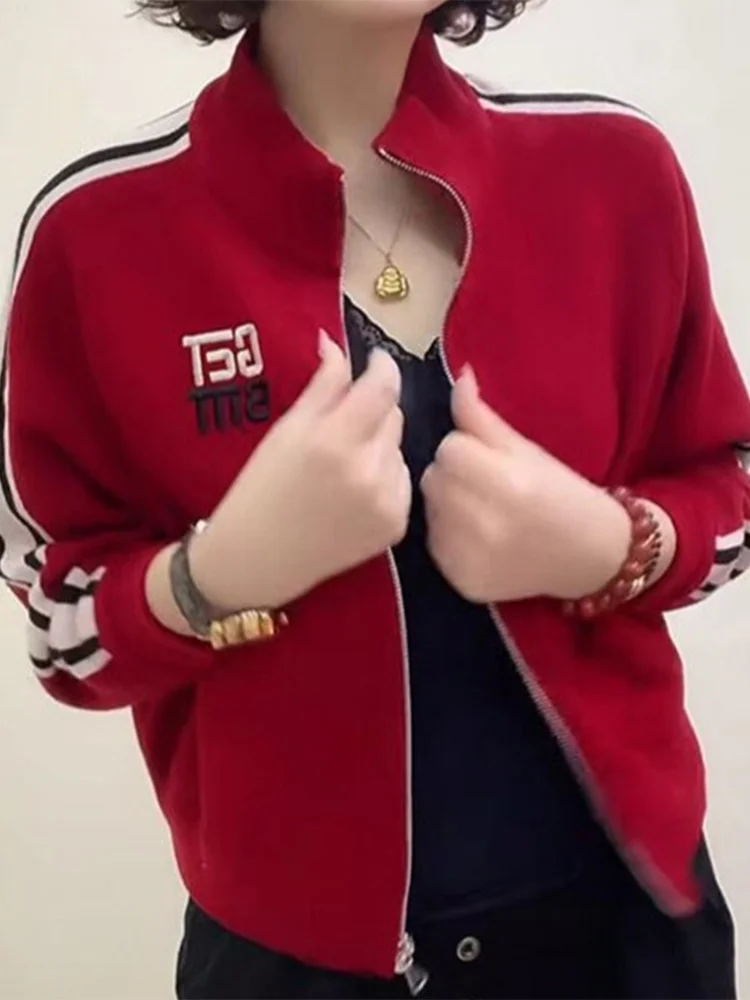 Casual Baseball Jacket Women's Spring Autumn Short Zipper Stand Collar Large Size Short Statured INS Trendy Top Coat