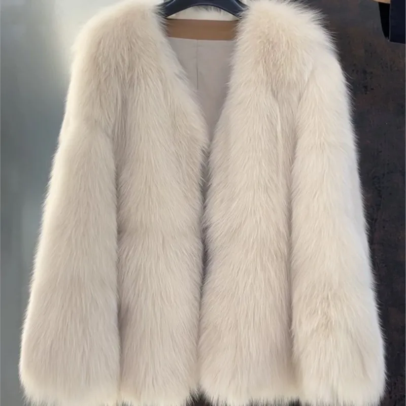 

Women's Faux Fur Coat Mid-Length Plush Winter Jacket with Thick Warm Faux Fox Fur Coat for Women Elegant Winter Coat