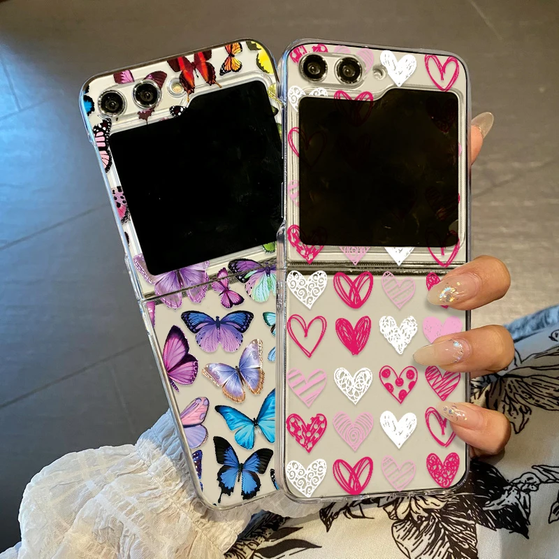 Colorful Love Heart Butterfly Case For Samsung Galaxy Z Flip5 Flip4 Flip6 Hard PC Folding Phone Cover For Samsung Z Flip 5 4 3 6