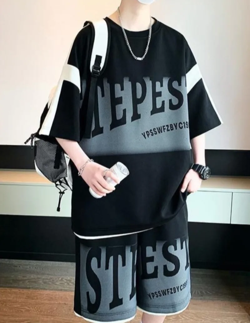 

Men Teenage Students Casual Suit Set Short Sleeve T Shirt Shorts Summer Comfortable Trendy Outfit