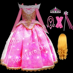 Girls Beauty Princess Glowing Dress Up Children Fancy Kid Cosplay Aurora Light Up Luxury Costume Halloween Carnival Mesh Clothes