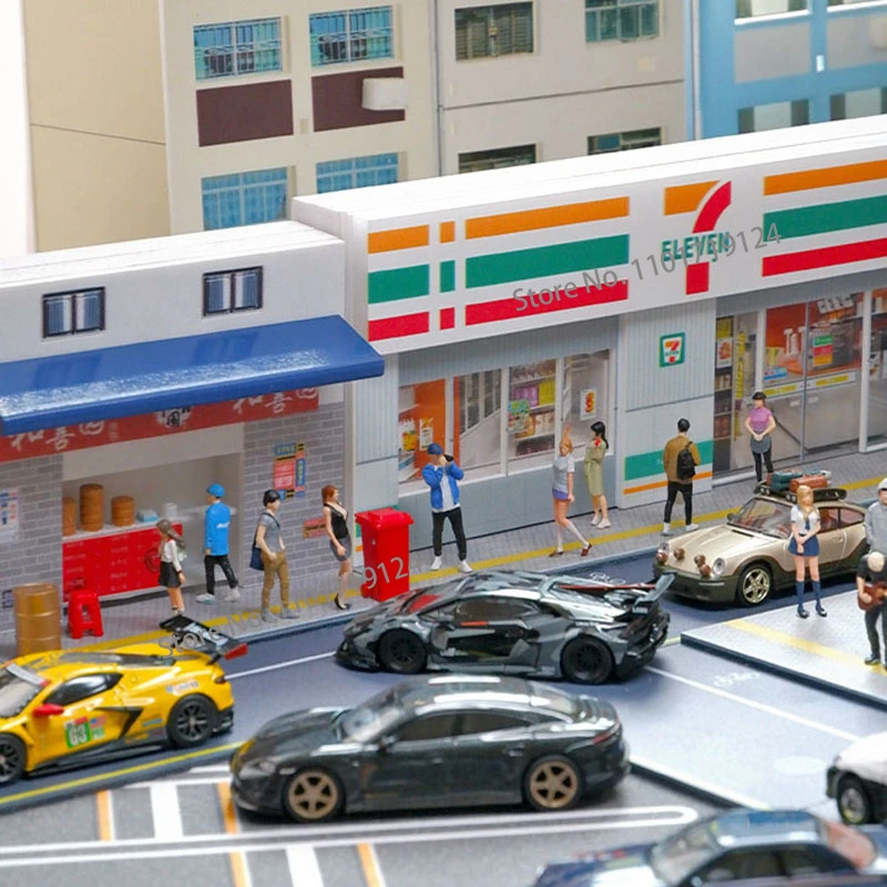 Miniature 1/64 Bar Convenience Store Supermarket Architectural Scene Model Street View Micro Light Decorative Background Panel