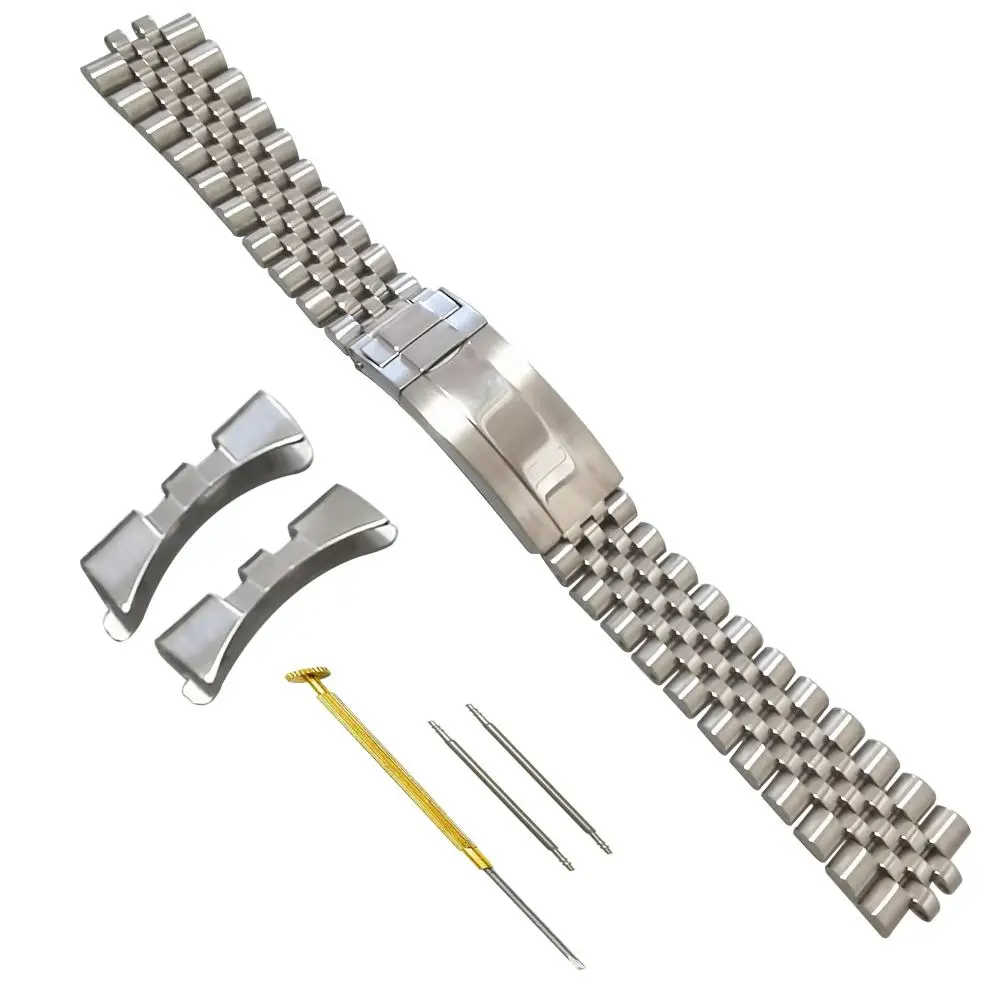 Silver 19mm 316L Stainless Steel Oyster Jubilee Screw Curved End Watch Strap Band Fit for SKX 5 SNXS73 75 SNXS80 SNXS81 SNXG47