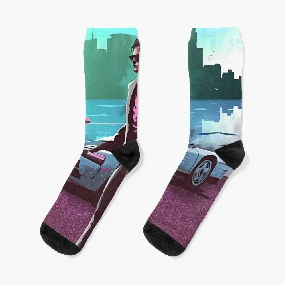 Sonny Crockett - Miami Vice - Testarossa - Car Legends Socks colored Running winter Socks Women Men's