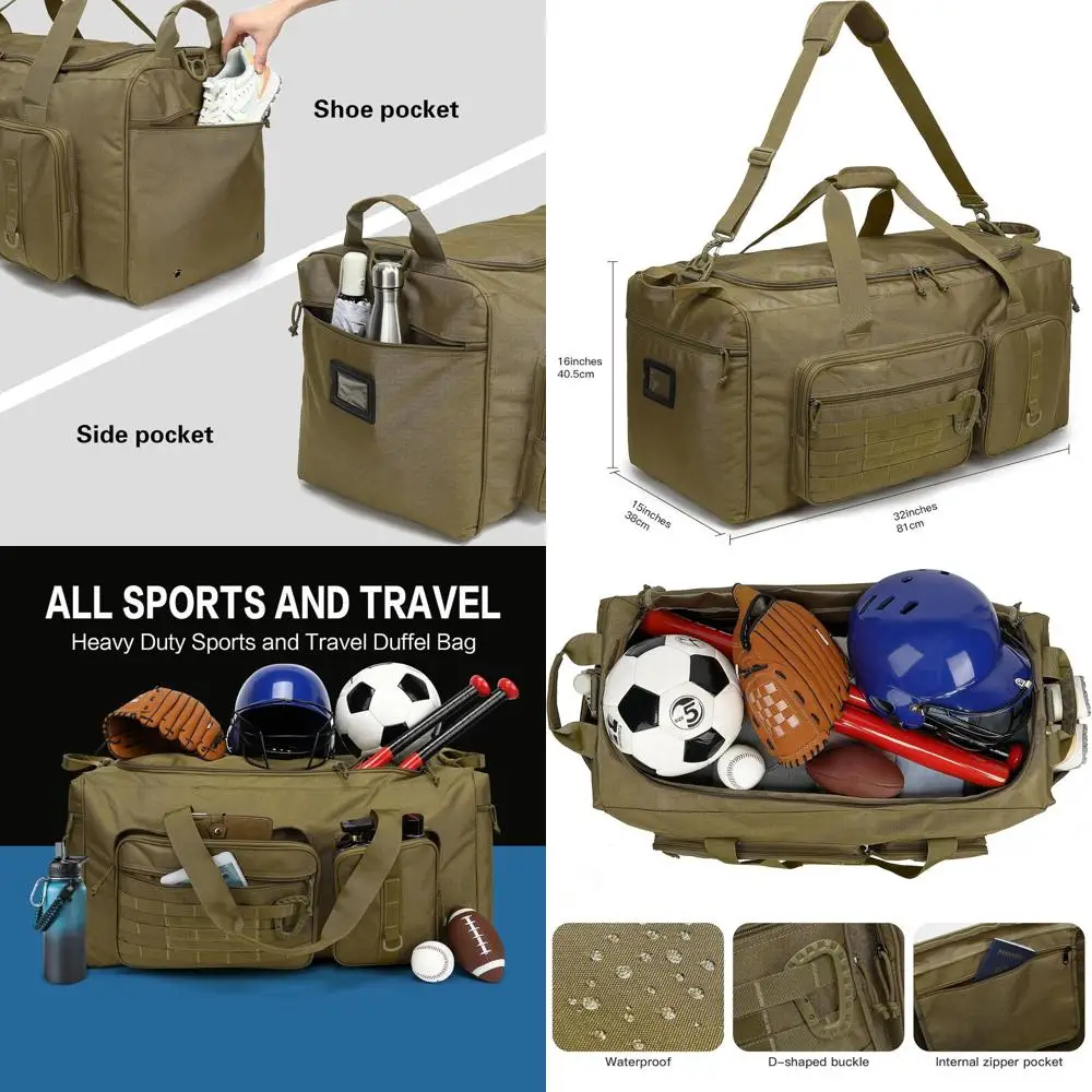 

Сверхбольшая спортивная сумка-дафл на 120 л для мужчин и женщин с отделением для обуви - усиленная, коричневая, XL