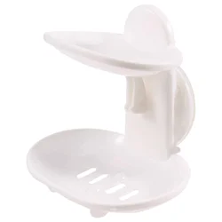 Double Soap Dish Strong Suction Soap Holder Cup Tray for Shower Bathroom (White)