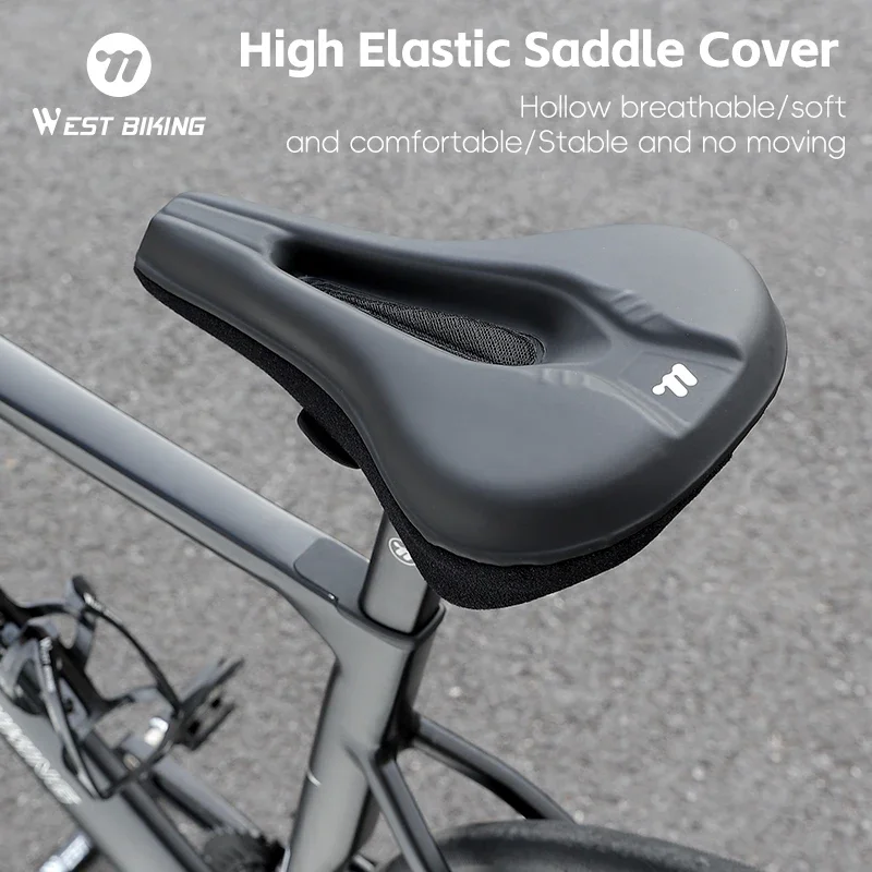 

WEST BIKING Comfortable Bicycle Seat Cover Memory Foam Soft Saddle Cover PU Leather Hollow Breathable MTB Road Bike Seat Cushion