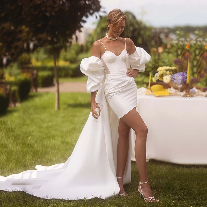 

Eightree Short Wedding Dresses Boho Spaghetti Straps Sweetheart Bridal Dress With Shawl Evening Wedding Prom Gowns Customized