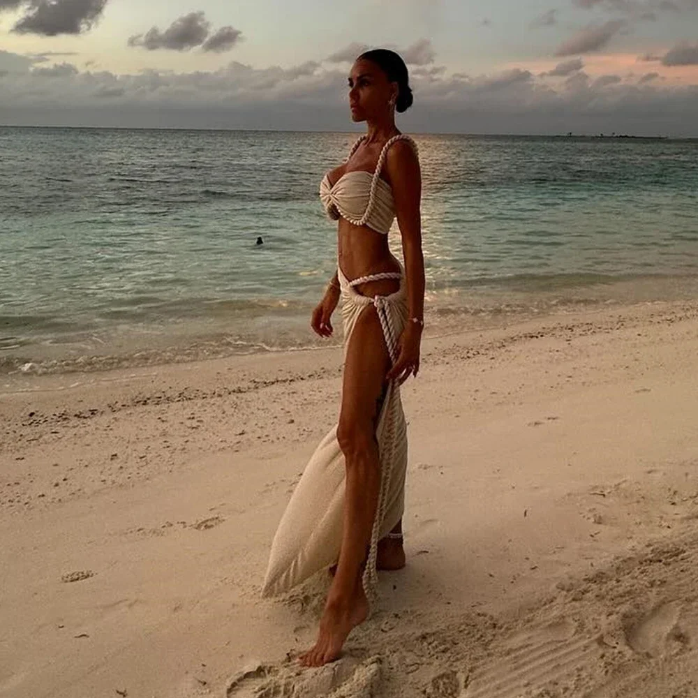 Sexy 3-teiliges Bikini-Set mit Vertuschung, Push-Up-Bikinis, Damen-Badeanzug, weibliche Badebekleidung, langer Rock, Neckholder-Badeanzug, Strandmode