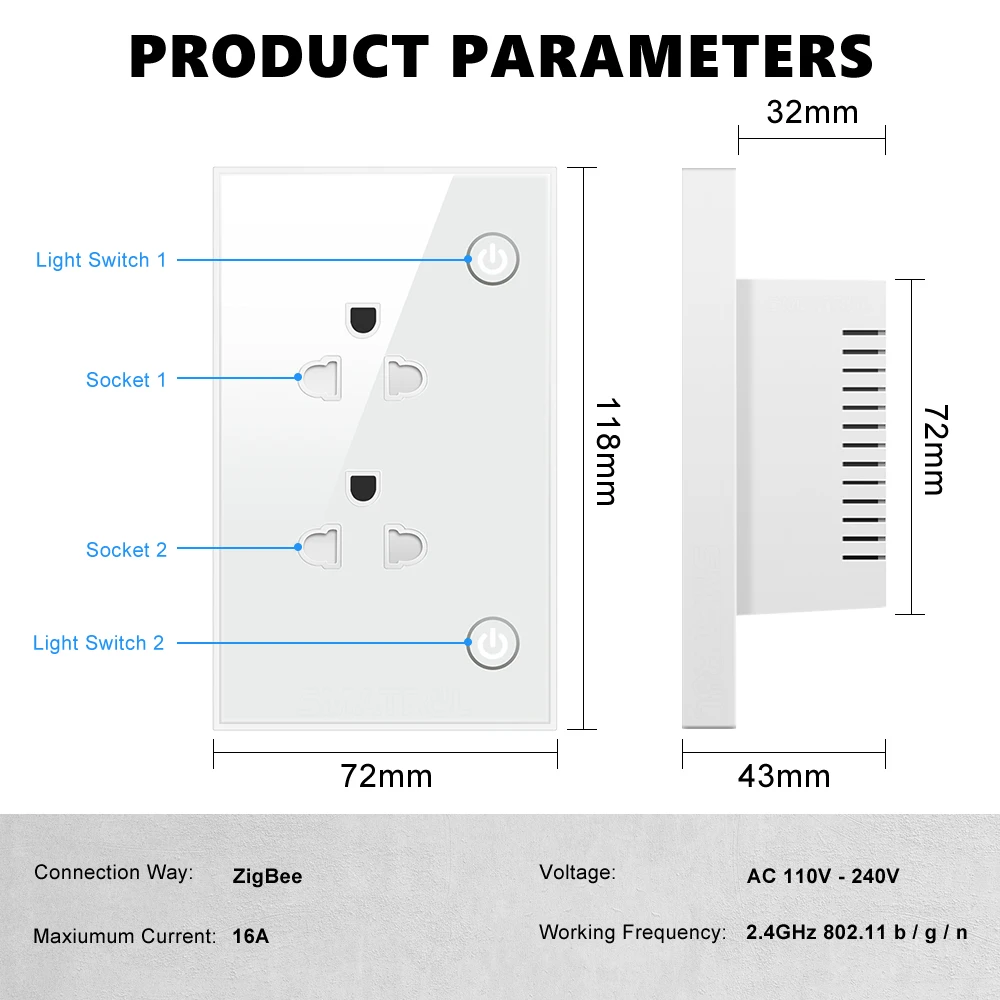 16A Tuya Zigbee US EU Smart Socket Plug Adapter In Wall Electrical Outlet On Off Voice Timer 110V 240V for Google Home Alexa