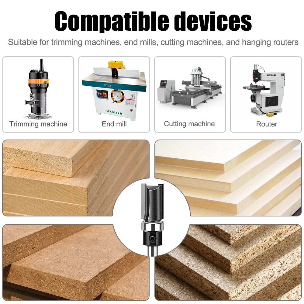 1pc 6mm 1/4"Shank Bearing Straight Router Bit Copy Trimming Cutter Line Cutter Trimming Machine Milling Cutter Woodworking Tools