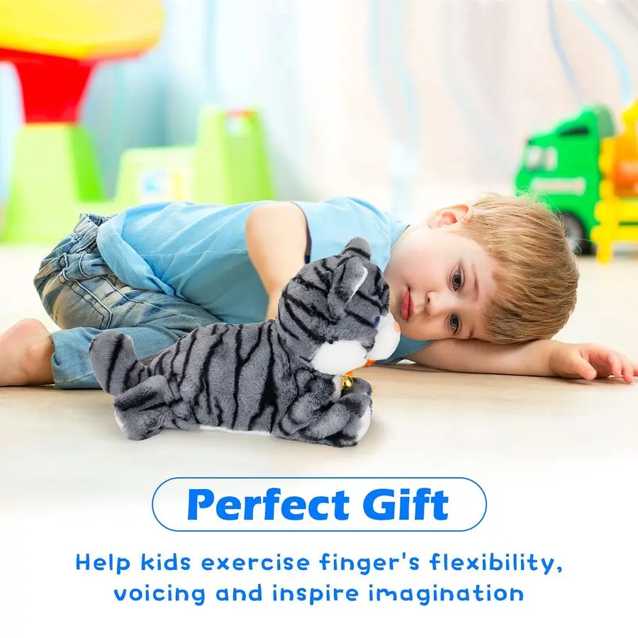 Interactief knuffels, nieuwigheid geluidscontrole elektronische kat elektronische huisdieren robot kat cadeau voor kinderen grijs