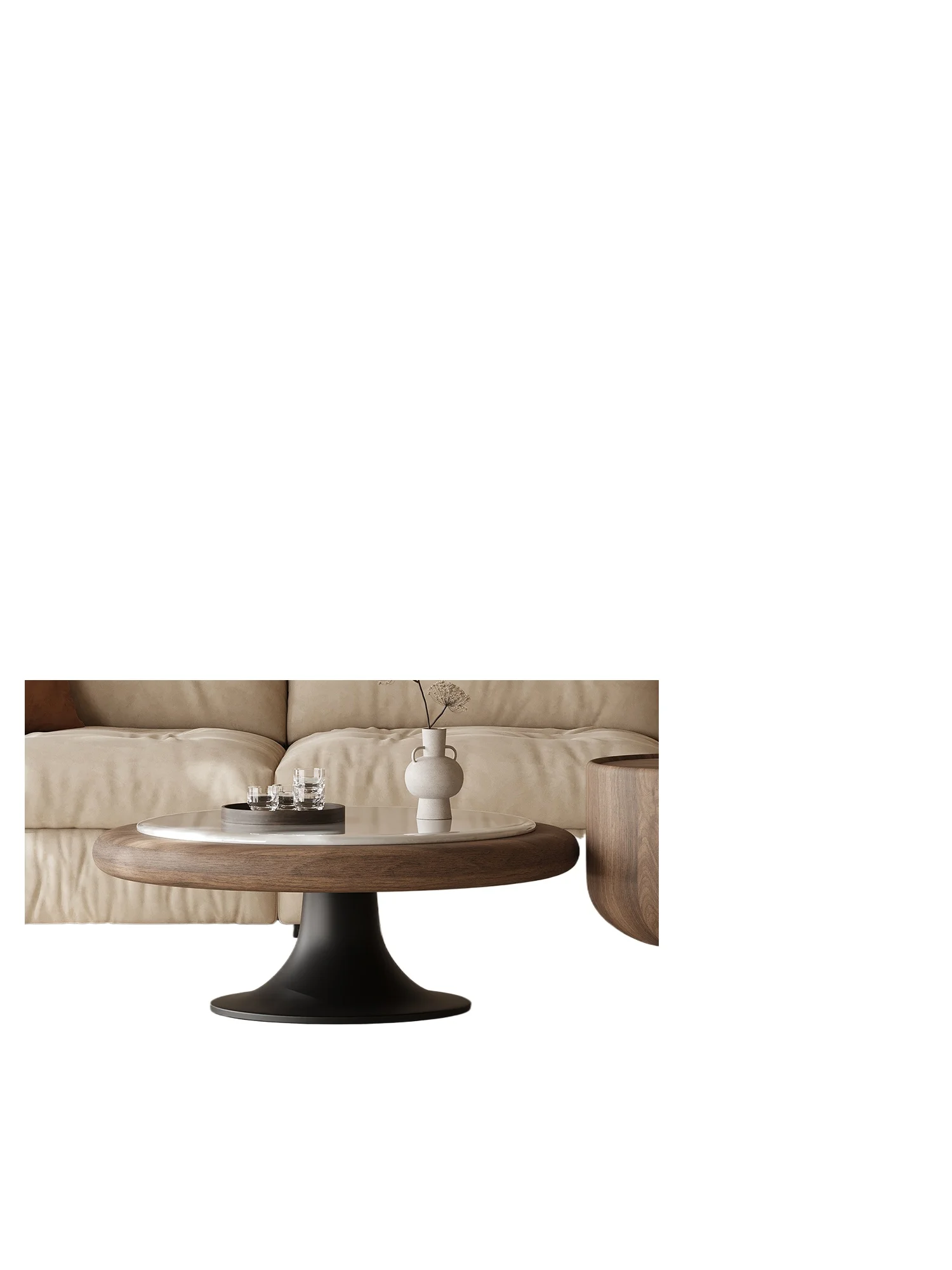 

Retro round marble coffee table combination wabi-sabi wind small apartment artistic sofa coffee table