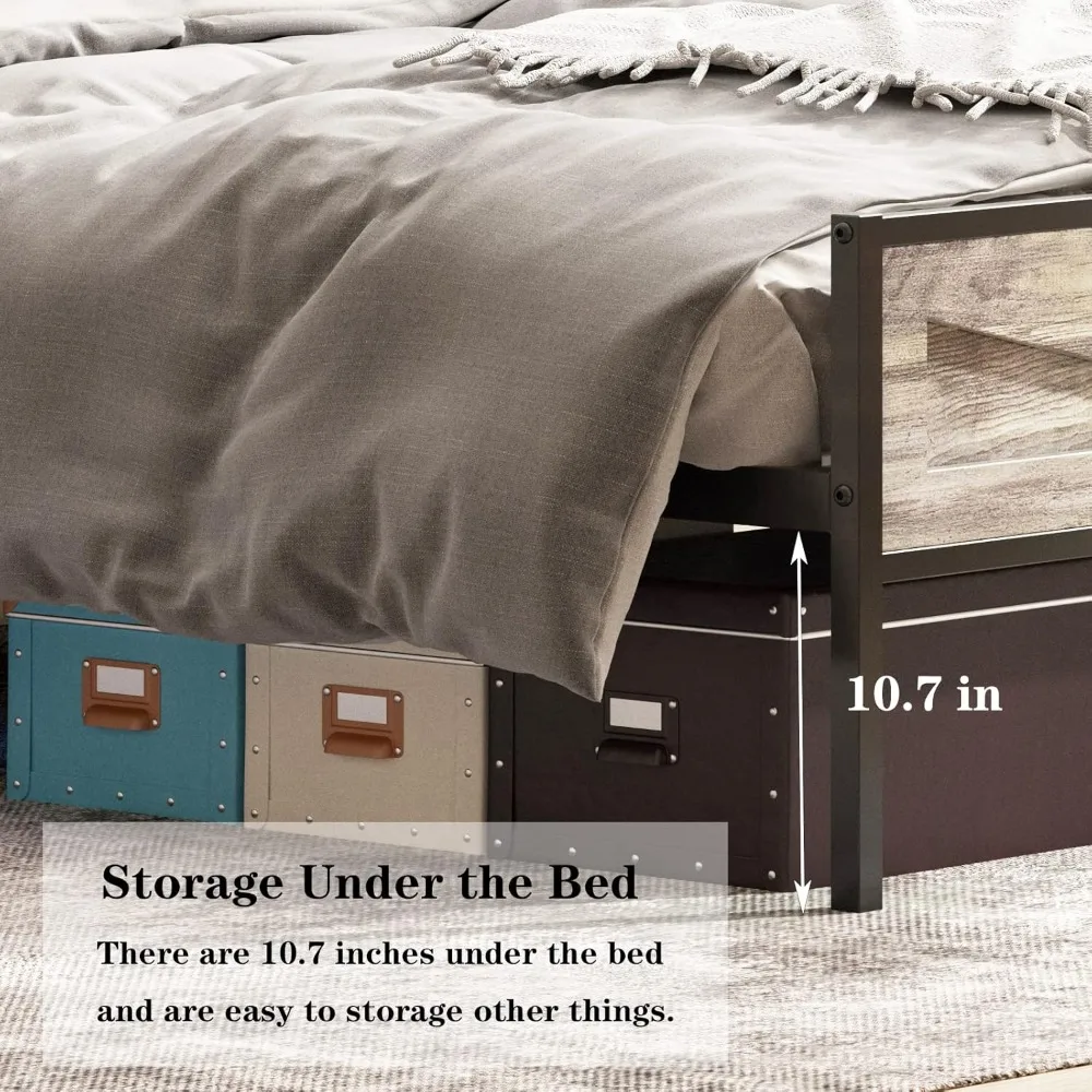 LED Queen Size Bed Frame with Charging Station, Platform Metal Headboard Storage & USB Ports Outlets, Farmhouse Lights image 6