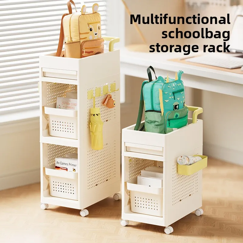 

Household schoolbag shelf Multifunctional storage rack Bedroom kitchen Floor shelf Small cart storage and finishing rack