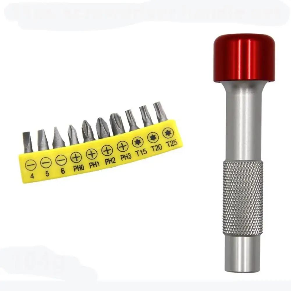 Red Hat Reinforced Screwdriver Handle 180 Degree Rotation Aluminum Turned Screwdriver Non-slip Repair Tool Manual Drilling