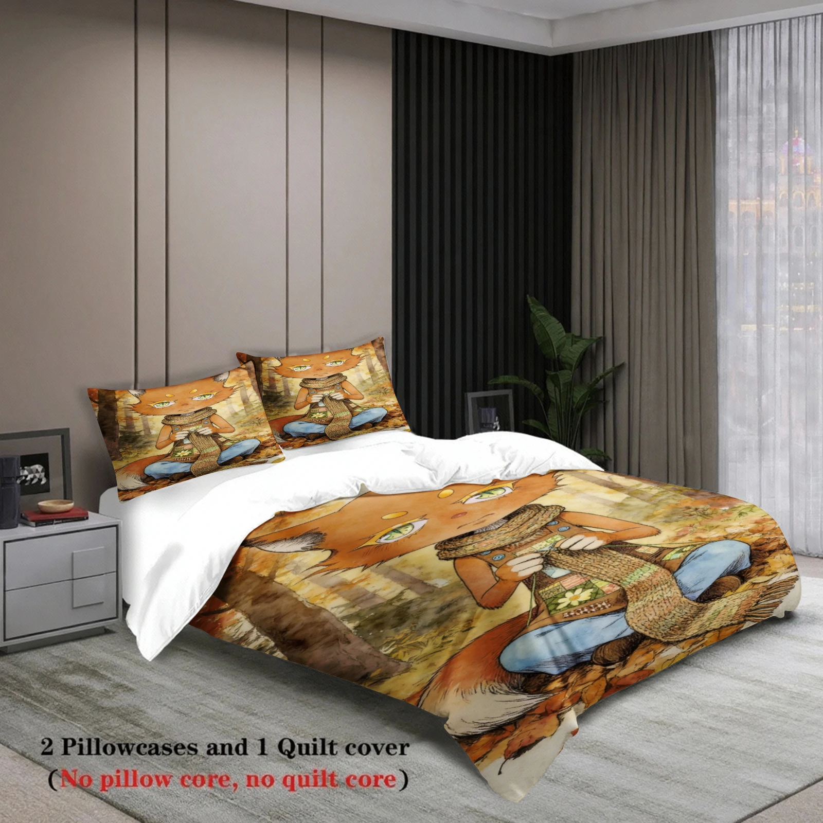 Kids Bedding Set Softville Cozy Town Cute Fern the Quilt Fox With Duvet Cover & Pillowcase For Children's Bedroom Decor