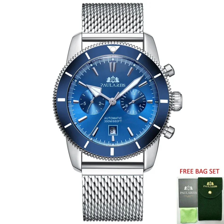 Automatic Watches for Men Mechanical Self Wind Net Stainless Steel Leather Super Heritage Big 46mm Ocean Reloj Hombre Baratos