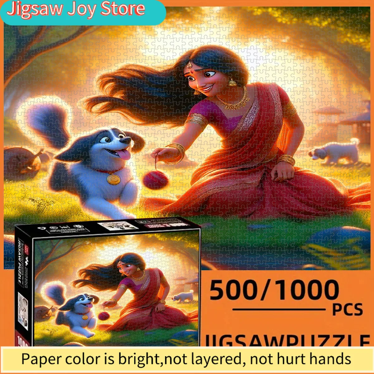 

Пазл-головоломка из 500 деталей: Принцесса и щенок, играющие на закате, на теплой фоновой бумаге, в изысканной упаковке, утолщенный.