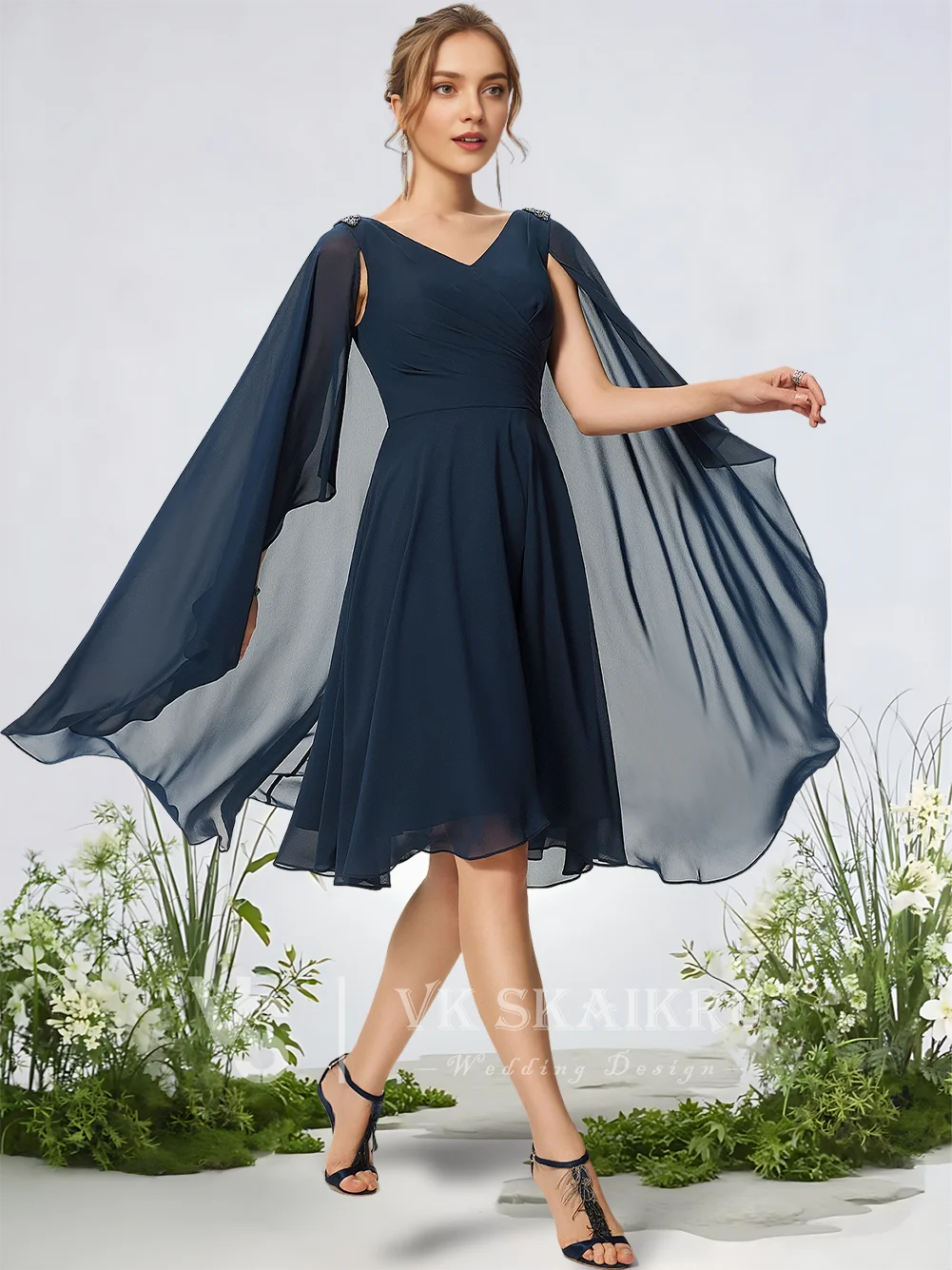 

A Women V-Neck A-Line Chiffon Cocktail Dresses Prom Graduation Evening Gown Gold Birthday Party Dress Woman Wedding Guest Attire