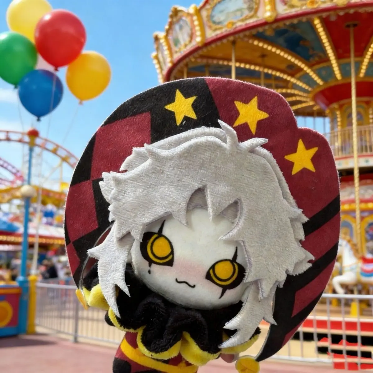 

10cm Circus Pierrot Cute Kawaii Stuffed Doll Anime Figure Printed Body Plush Pendant Keychain Cosplay Gift