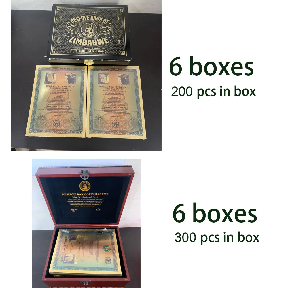 Wholesale 12 boxes Gold Foil Banknote Zimbabwe Googolplex Containers with UV Serial Number Box