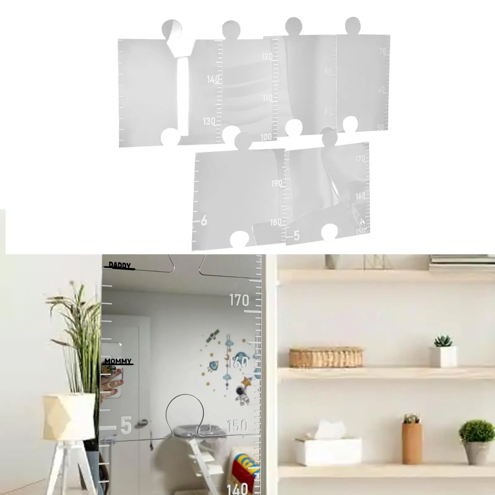 7Pcs Growth Chart Mirror for Wall Height Growth Measurement Kids Height Wall Chart with Label Wall Decoration for Living Room