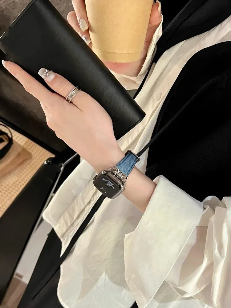 

Fashion Denim Leather loop Correa For Apple Watch band Series 10/9/8/7/6/5/4/3/2/1 38mm 40mm 41mm 42mm 44mm 45mm 46mm 49mm Strap