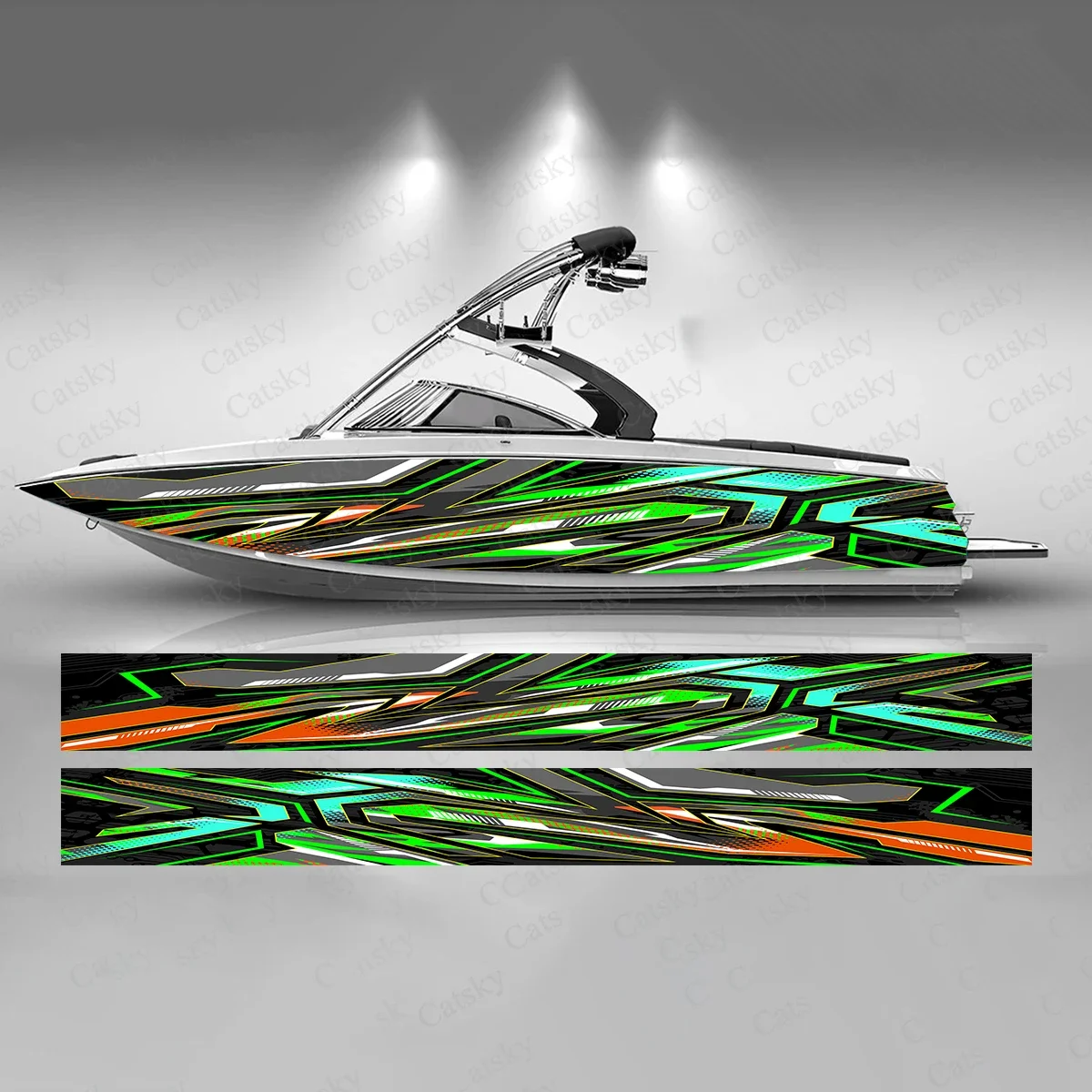 Yellow-green Gradient Stripes Boat Sticker Fashion Custom Fish Boat-Sticker Vinyl Waterproof Boat Wrap Graphic Boat Wrap Decal