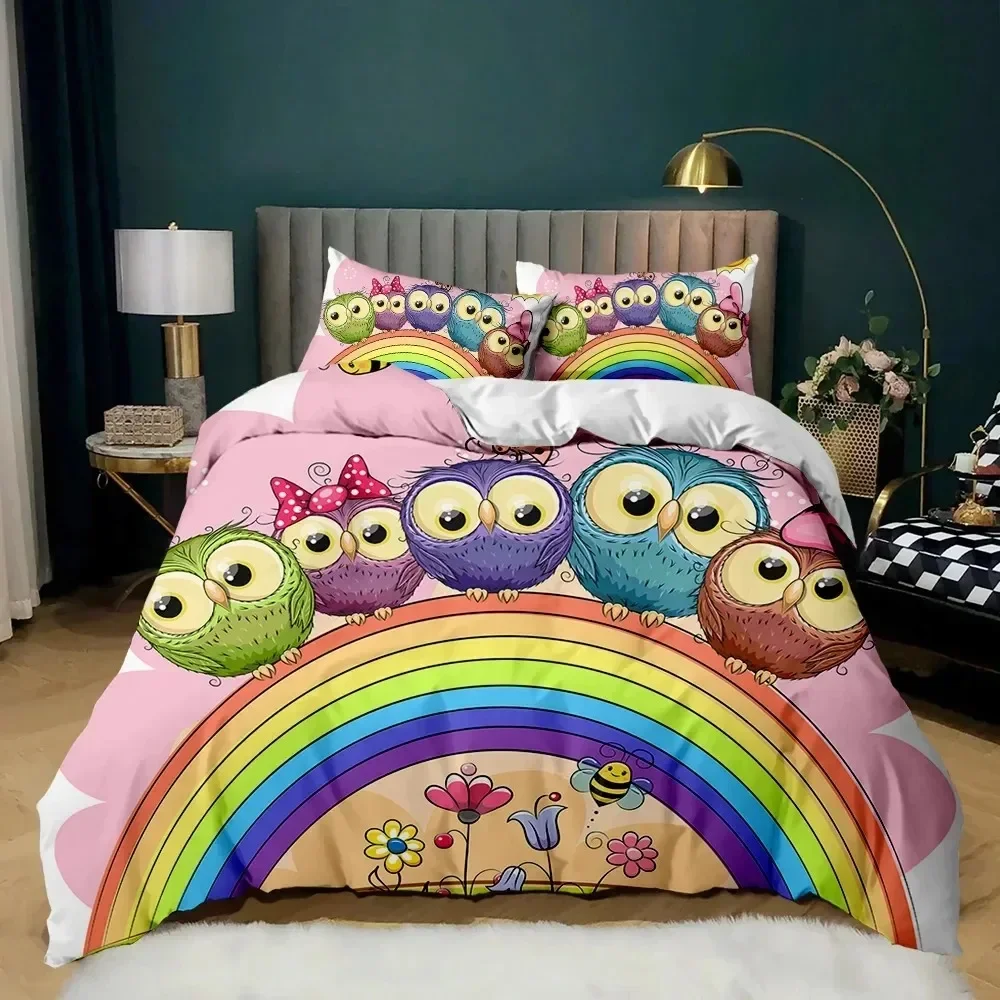 

Owl Duvet Cover Twin King Queen Size Cartoon Owl Comforter Cover Bird Animal Bedding Set Boy Quilt Cover Polyester Quilt