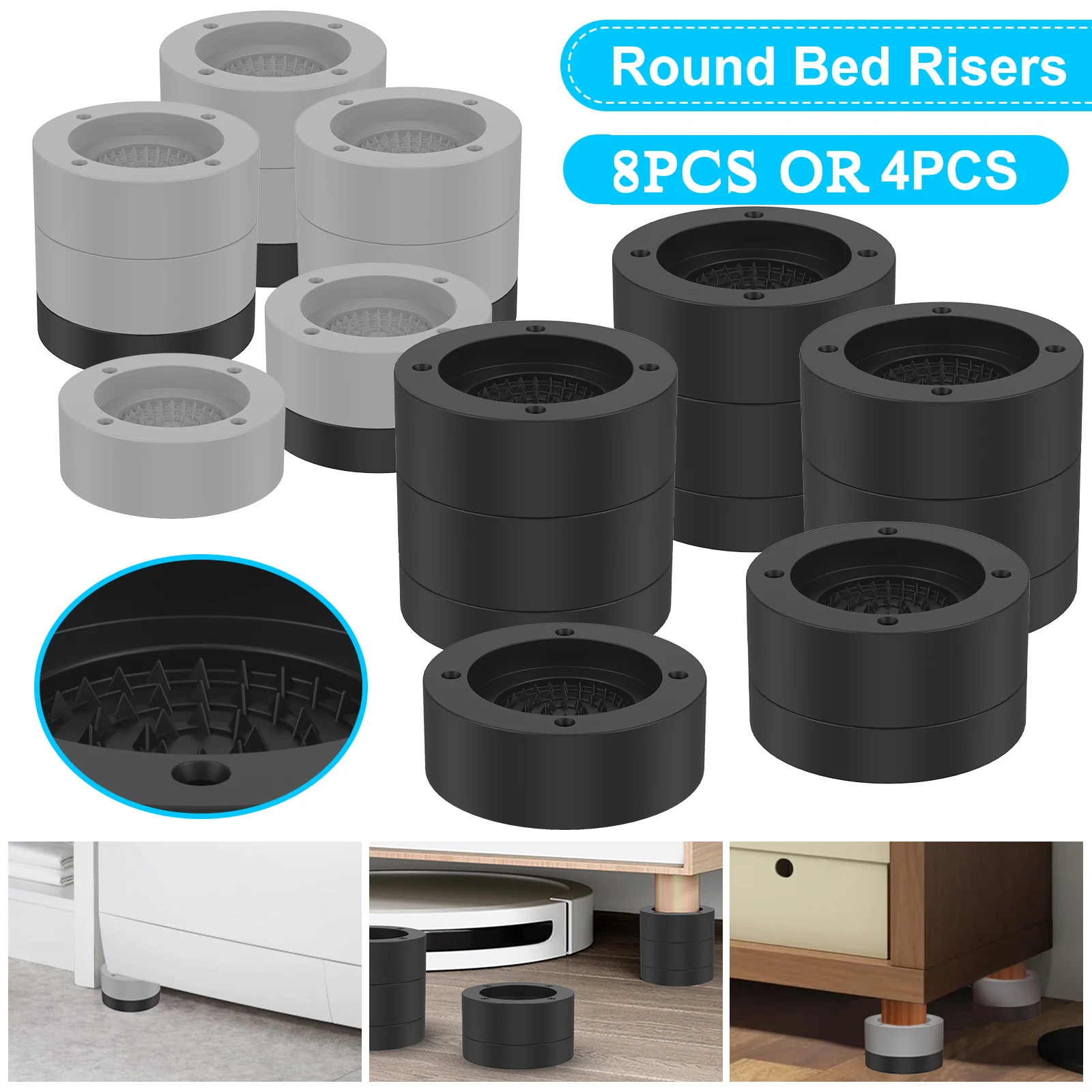 4/8Pcs Round Foot Pad Universal Furniture Riser Heavy Duty Sofa Cabinet Leg Lift Double Layer Protector Furniture Accessories