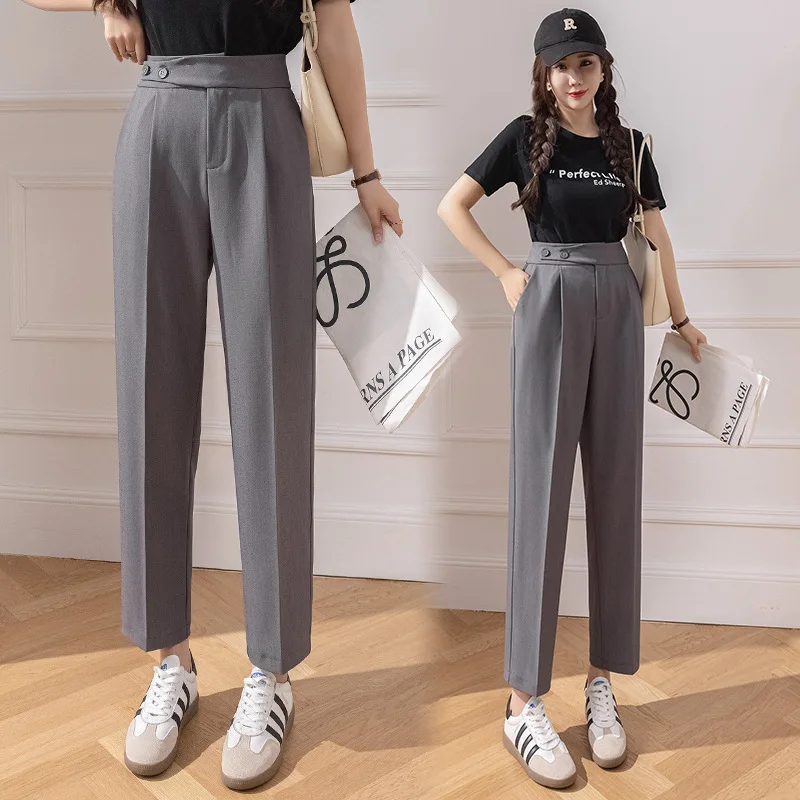 

2023 Spring/Summer Suit Pants Women's Harem High Waist Casual Tappered Suit Pants All-Matching Radish Ankle-Length Cigarette Pan