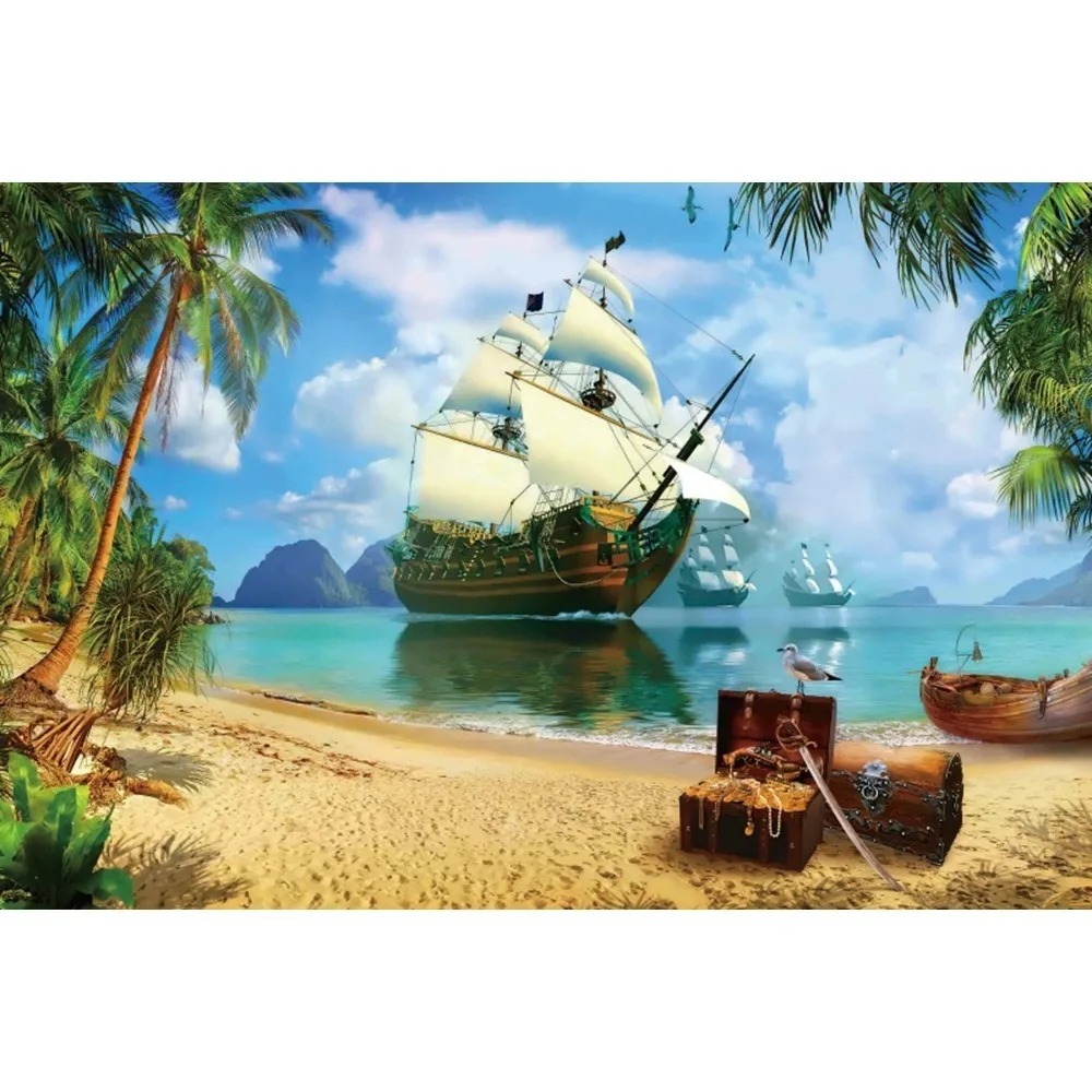 Pirate Theme Sailing Treasure World Map custom background Boy Gift Kids Birthday Party  Photo Studio Decor Banner Baby shower